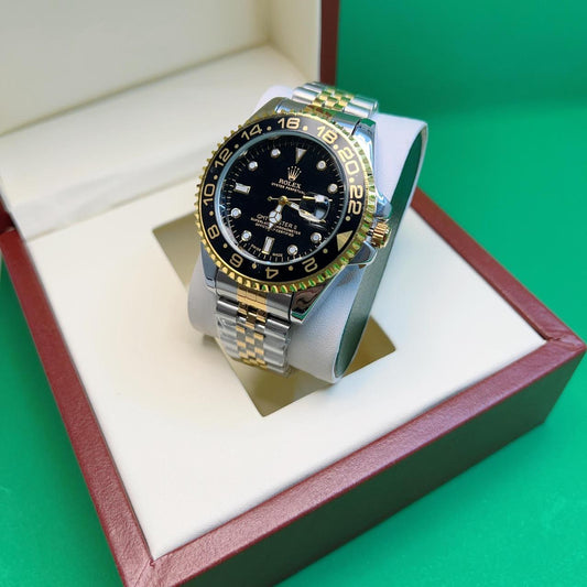 Rolex Submariner Black Dial With Gold Silver Chain DateJust Watch